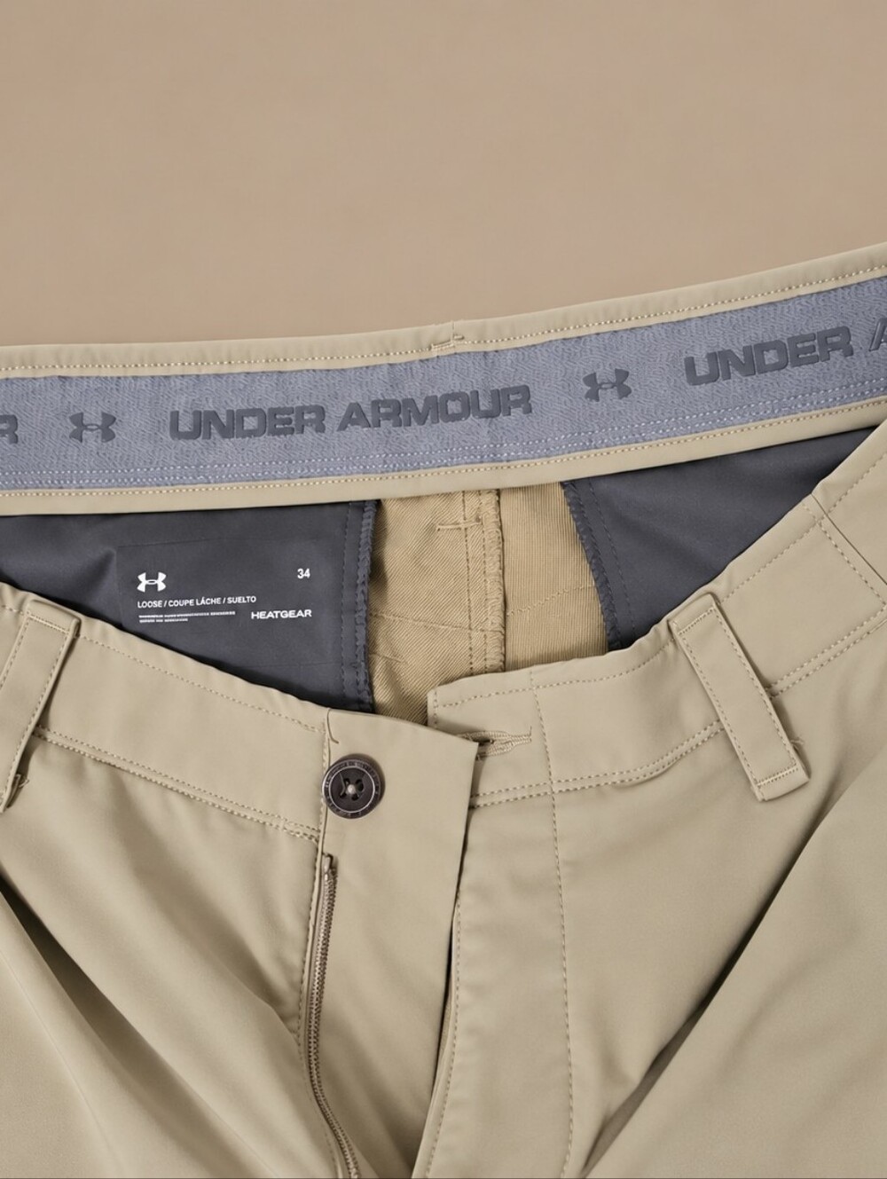 Under Armour Men's Light Khaki Athletic Flat-Front Shorts - Size 34 - Picture 3 of 6